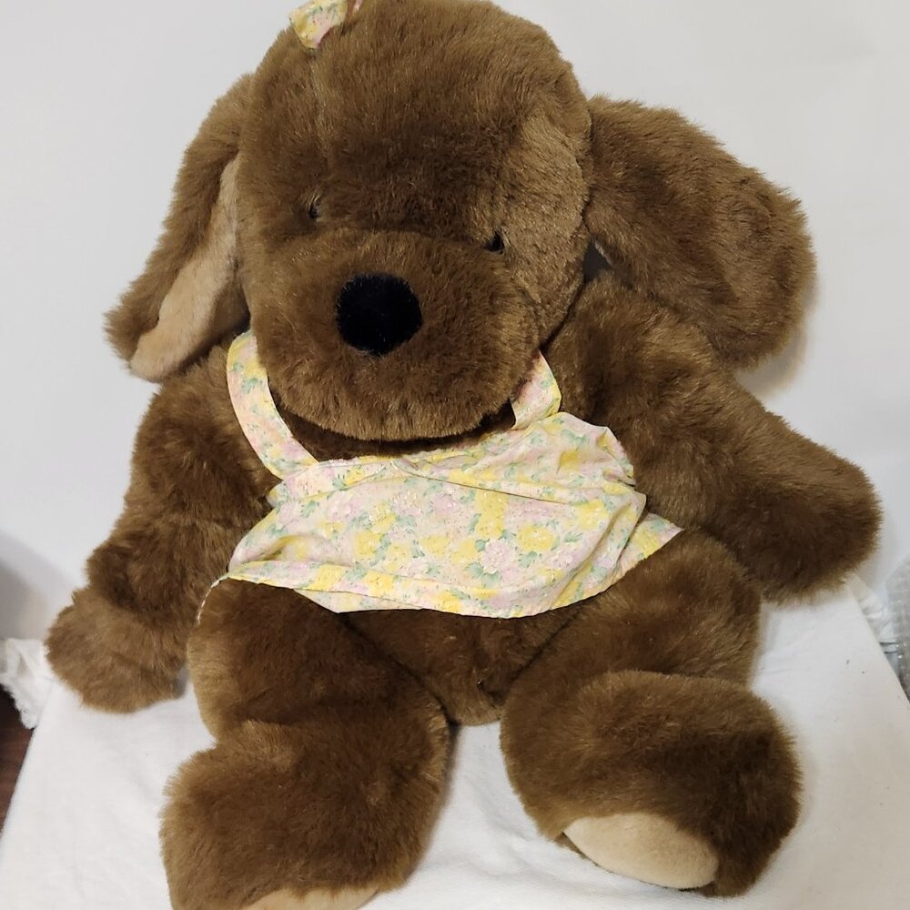 VTG Floppy Friends Exclusively Mervyn's Large 26" Dark Brown Dog W/Dress Plush